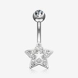 14 Karat White Gold Charming Star Sparkle Belly Button Ring-Clear Gem