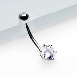 Detail View 2 of 14 Karat White Gold Glam Prong Set Gem Belly Button Ring-Clear Gem