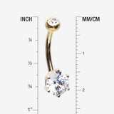 Detail View 1 of 14 Karat Gold Glam Prong Set Gem Belly Button Ring-Clear Gem