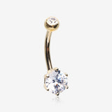 14 Karat Gold Glam Prong Set Gem Belly Button Ring