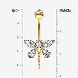 Detail View 1 of 14 Karat Gold Marquise Teardrop Sparkle Gem Dragonfly Belly Button Ring-Clear Gem