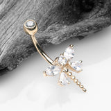 Detail View 2 of 14 Karat Gold Marquise Teardrop Sparkle Gem Dragonfly Belly Button Ring-Clear Gem