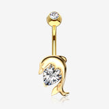 14 Karat Gold Adorable Dolphin Hugging Heart Sparkle Belly Button Ring