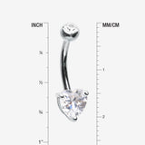 Detail View 1 of 14 Karat White Gold Prong Set Heart Gem Belly Button Ring-Clear Gem