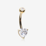 14 Karat Gold Prong Set Heart Gem Belly Button Ring