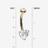 Detail View 1 of 14 Karat Gold Prong Set Heart Gem Belly Button Ring-Clear Gem