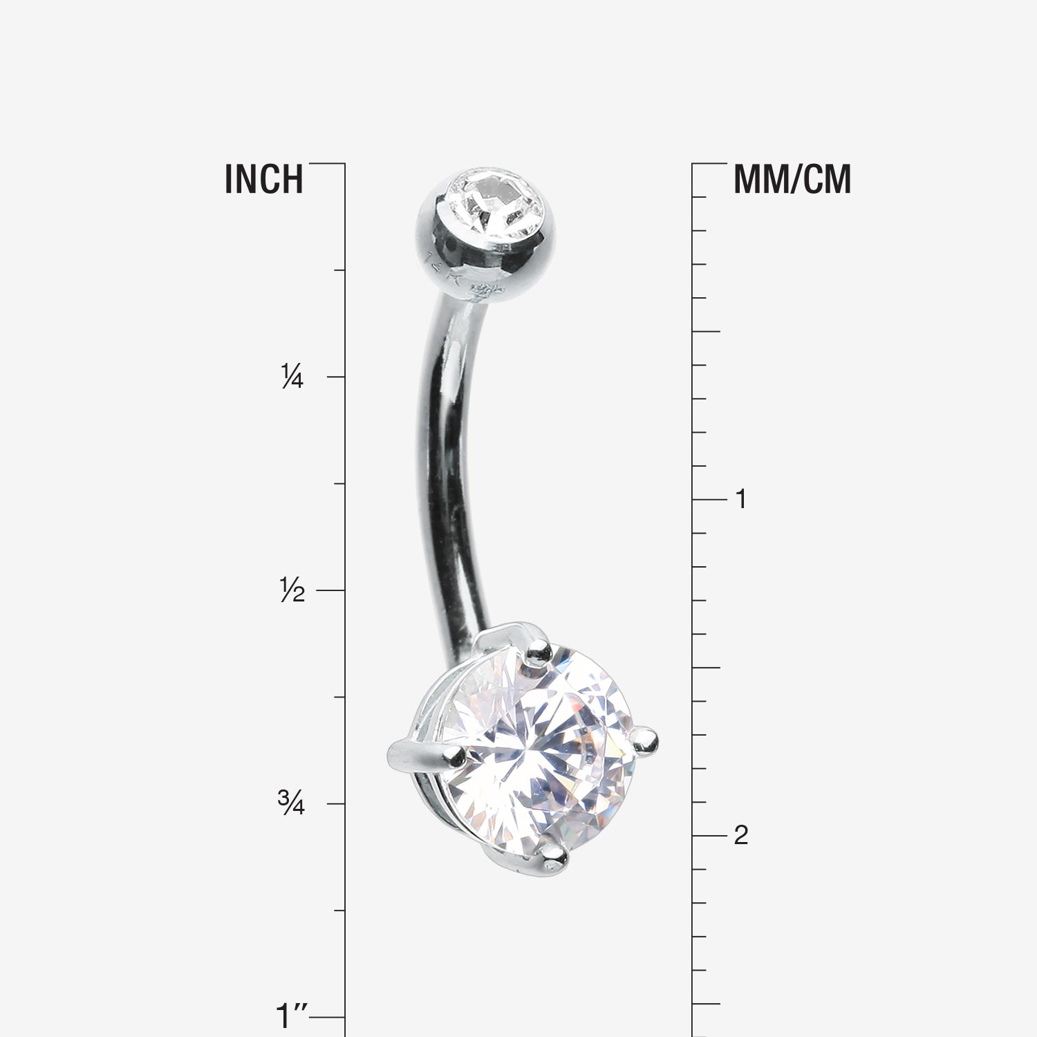 Detail View 1 of 14 Karat White Gold Prong Set Gem Belly Button Ring-Clear Gem