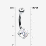 Detail View 1 of 14 Karat White Gold Prong Set Gem Belly Button Ring-Clear Gem