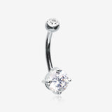 14 Karat White Gold Prong Set Gem Belly Button Ring