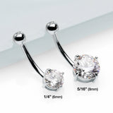 Detail View 3 of 14 Karat White Gold Prong Set Gem Belly Button Ring-Clear Gem