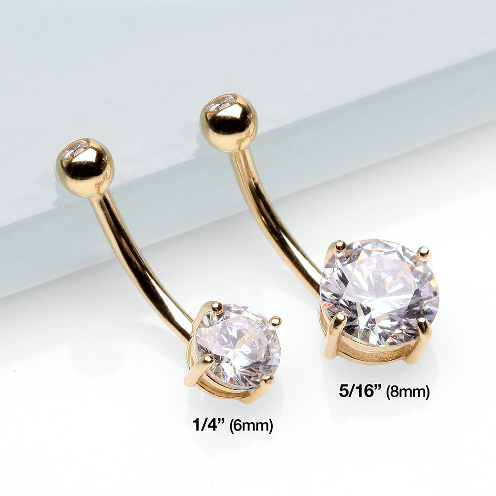 Detail View 4 of 14 Karat Gold Prong Set Gem Belly Button Ring-Clear Gem