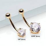 Detail View 4 of 14 Karat Gold Prong Set Gem Belly Button Ring-Clear Gem
