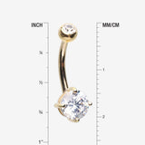 Detail View 1 of 14 Karat Gold Prong Set Gem Belly Button Ring-Clear Gem