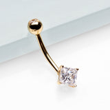 Detail View 2 of 14 Karat Gold Prong Set Princess Cut Gem Belly Button Ring-Clear Gem