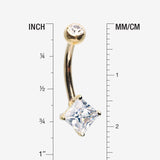 Detail View 1 of 14 Karat Gold Prong Set Princess Cut Gem Belly Button Ring-Clear Gem