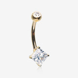 14 Karat Gold Prong Set Princess Cut Gem Belly Button Ring