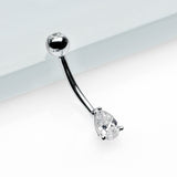 Detail View 2 of 14 Karat White Gold Prong Set Teardrop Gem Belly Button Ring-Clear Gem