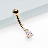 Detail View 2 of 14 Karat Gold Prong Set Teardrop Gem Belly Button Ring-Clear Gem