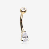 14 Karat Gold Prong Set Teardrop Gem Belly Button Ring-Clear Gem