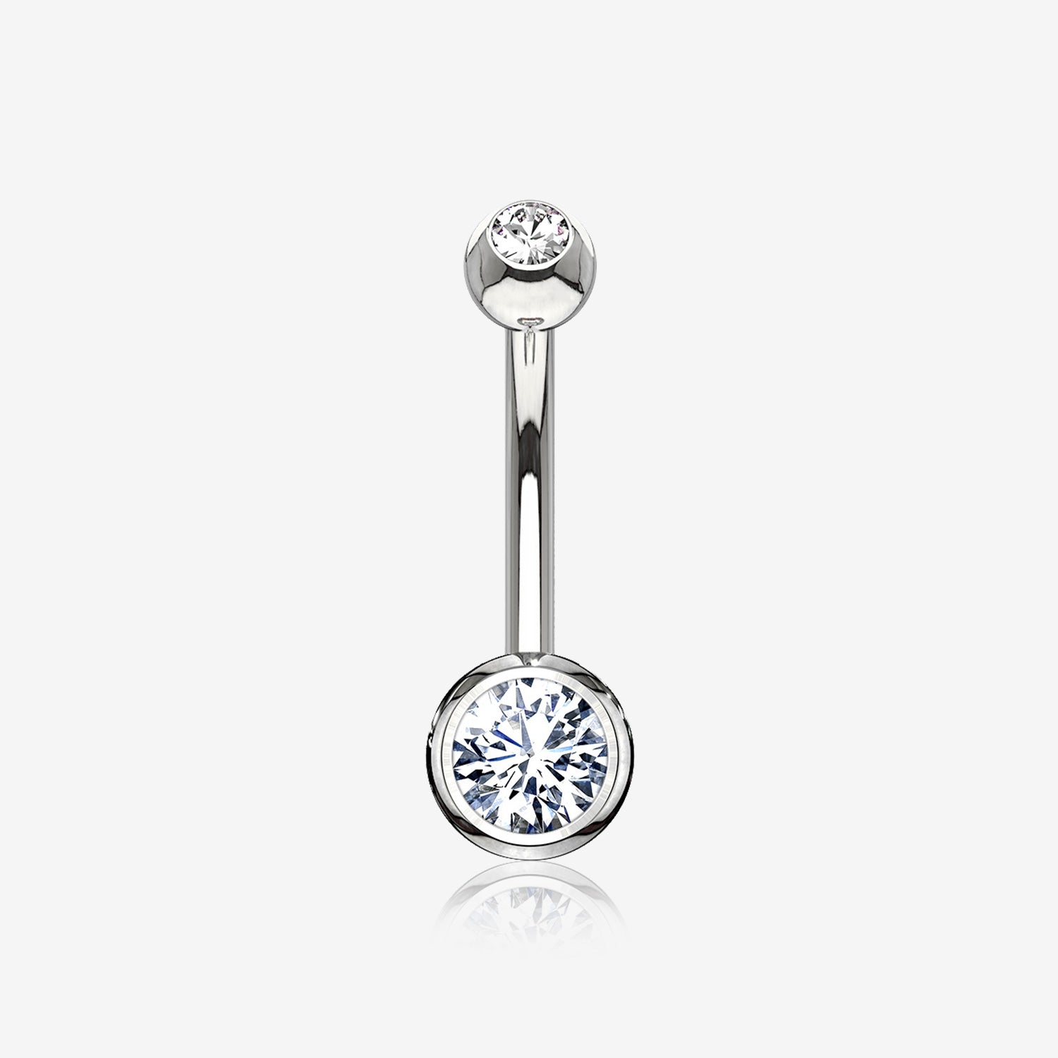 14 Karat White Gold Double Gem Ball Sparkle Basic Belly Button Ring-Clear Gem