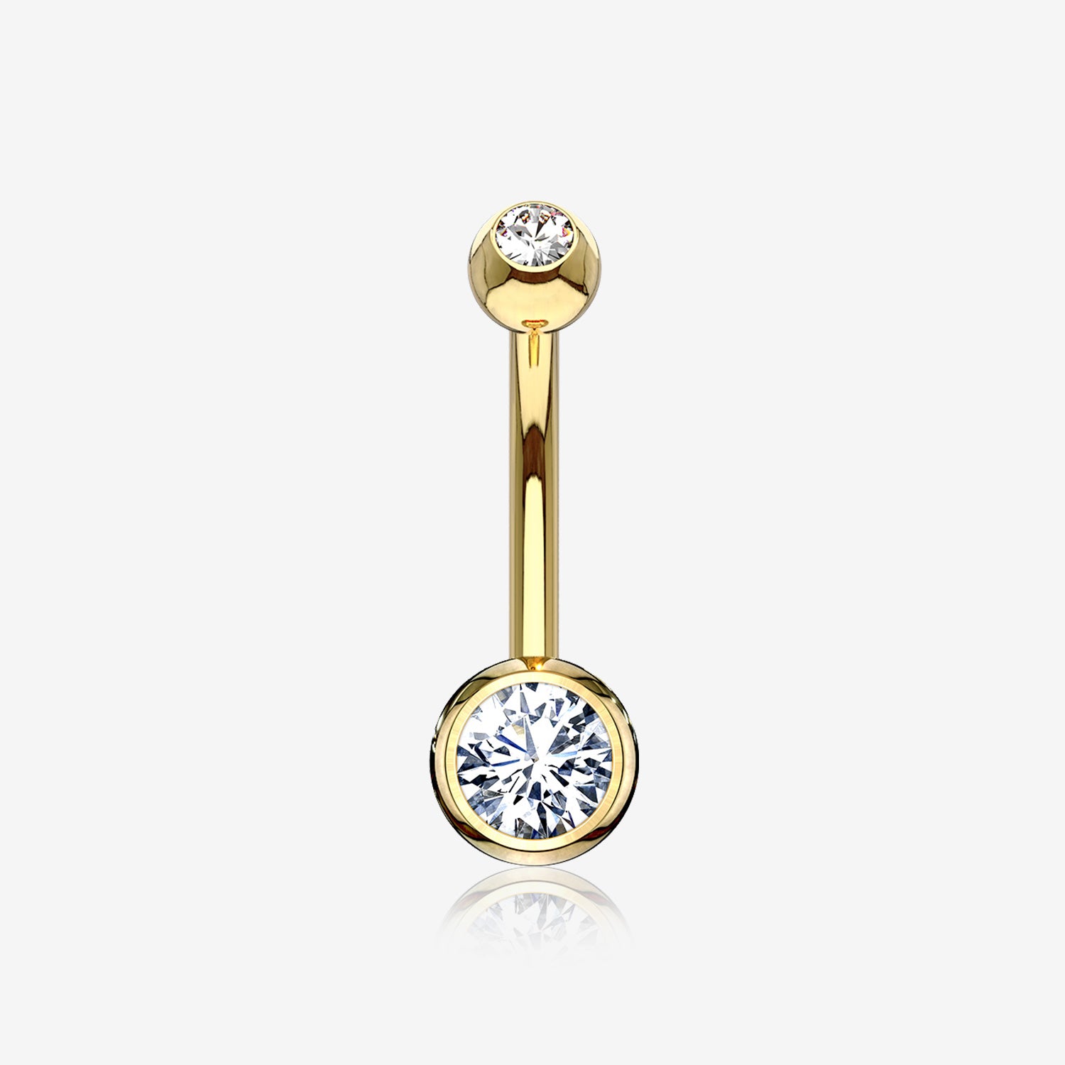 14 Karat Gold Double Gem Ball Sparkle Basic Belly Button Ring-Clear Gem