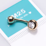 Detail View 3 of 14 Karat Gold Double Gem Ball Sparkle Basic Belly Button Ring-Clear Gem