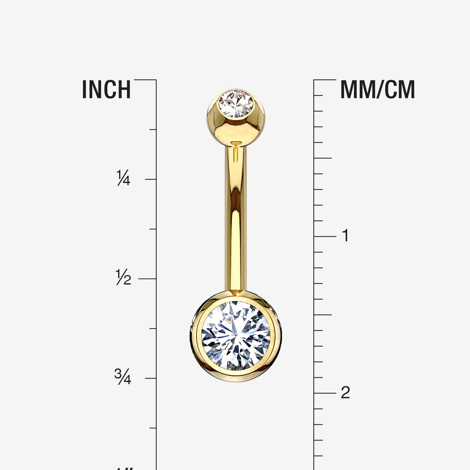Detail View 1 of 14 Karat Gold Double Gem Ball Sparkle Basic Belly Button Ring-Clear Gem