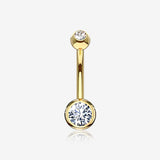 14 Karat Gold Double Gem Ball Sparkle Basic Belly Button Ring
