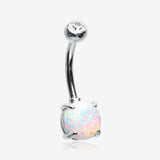 14 Karat White Gold Prong Set Fire Opal Belly Button Ring