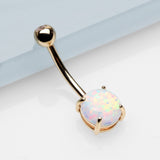 Detail View 2 of 14 Karat Gold Prong Set Fire Opal Belly Button Ring-Clear Gem/White Opal