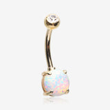 14 Karat Gold Prong Set Fire Opal Belly Button Ring