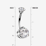 Detail View 1 of 14 Karat White Gold Brilliant Sparkle Double Prong Belly Button Ring-Clear Gem