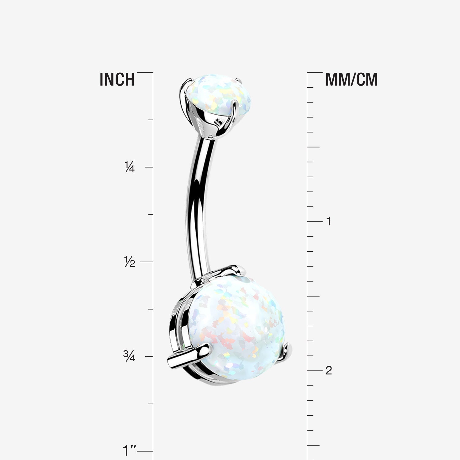 Detail View 1 of 14 Karat White Gold Fire Opal Sparkle Double Prong Belly Button Ring-White Opal