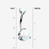 Detail View 1 of 14 Karat White Gold Fire Opal Sparkle Double Prong Belly Button Ring-White Opal