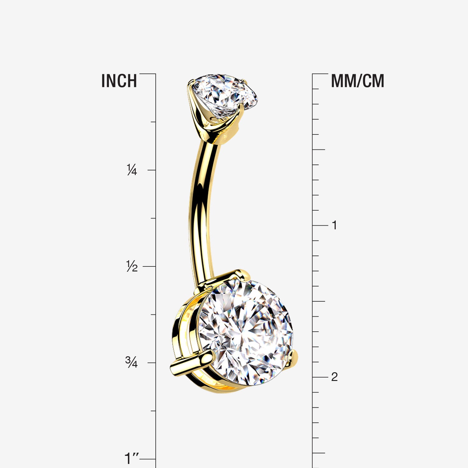 Detail View 1 of 14 Karat Gold Brilliant Sparkle Double Prong Belly Button Ring-Clear Gem