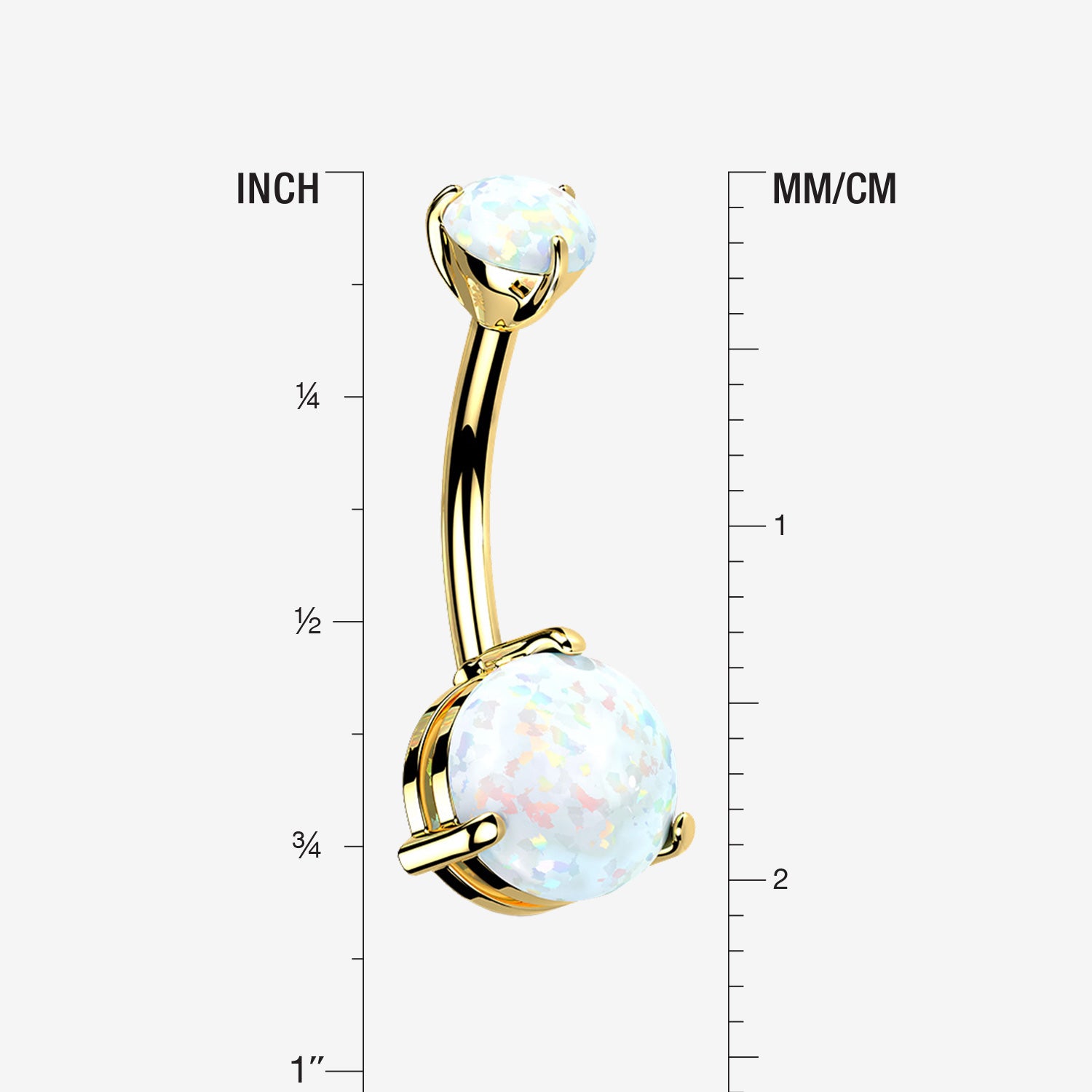 Detail View 1 of 14 Karat Gold Fire Opal Sparkle Double Prong Belly Button Ring-White Opal