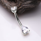 Detail View 2 of 14 Karat White Gold Dainty Brilliant Teardrop Sparkle Belly Button Ring-Clear Gem