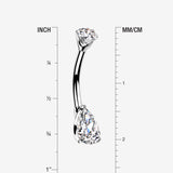 Detail View 1 of 14 Karat White Gold Dainty Brilliant Teardrop Sparkle Belly Button Ring-Clear Gem
