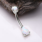 Detail View 2 of 14 Karat White Gold Dainty Fire Opal Teardrop Sparkle Belly Button Ring-White Opal