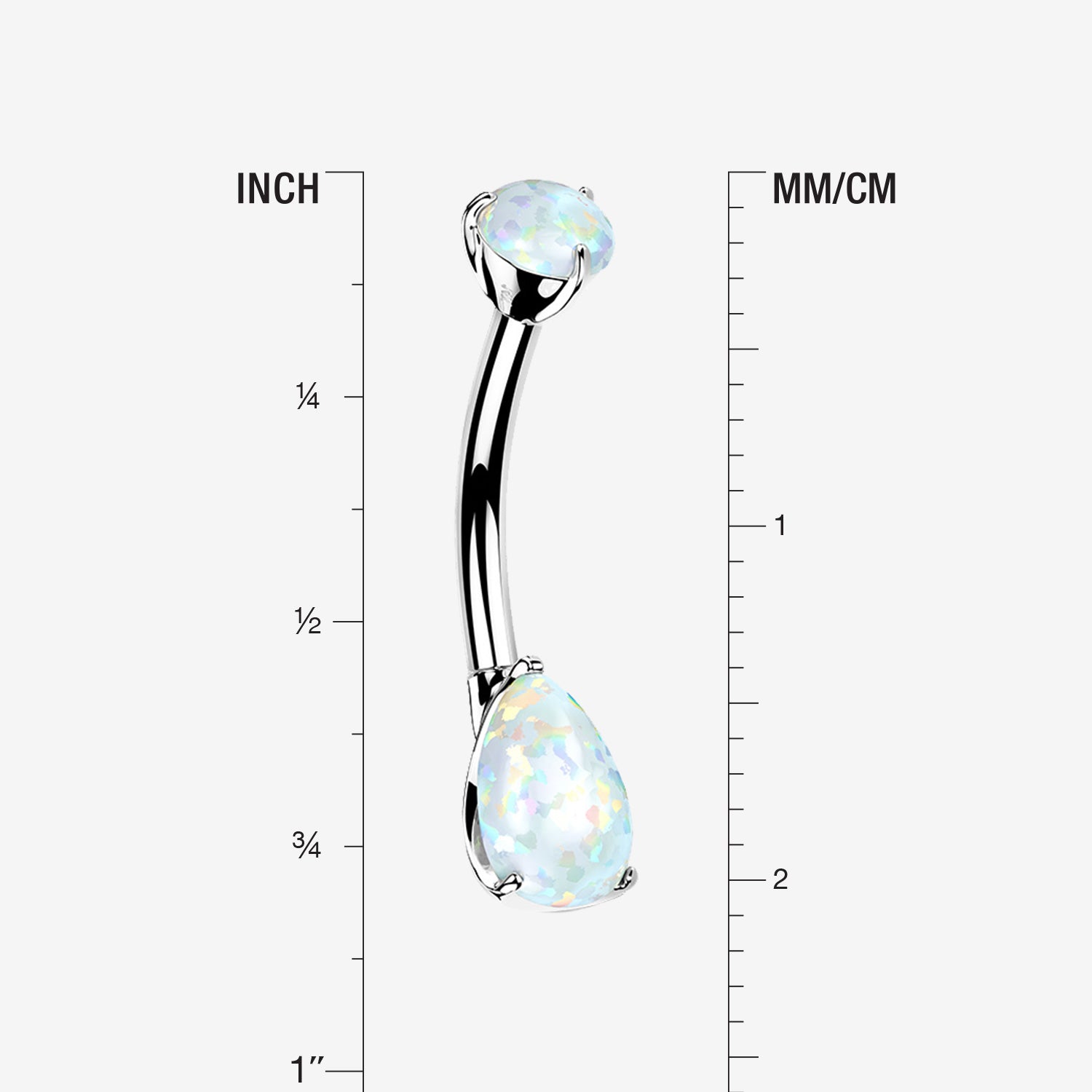 Detail View 1 of 14 Karat White Gold Dainty Fire Opal Teardrop Sparkle Belly Button Ring-White Opal