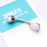 Detail View 3 of 14 Karat White Gold Dainty Fire Opal Teardrop Sparkle Belly Button Ring-White Opal
