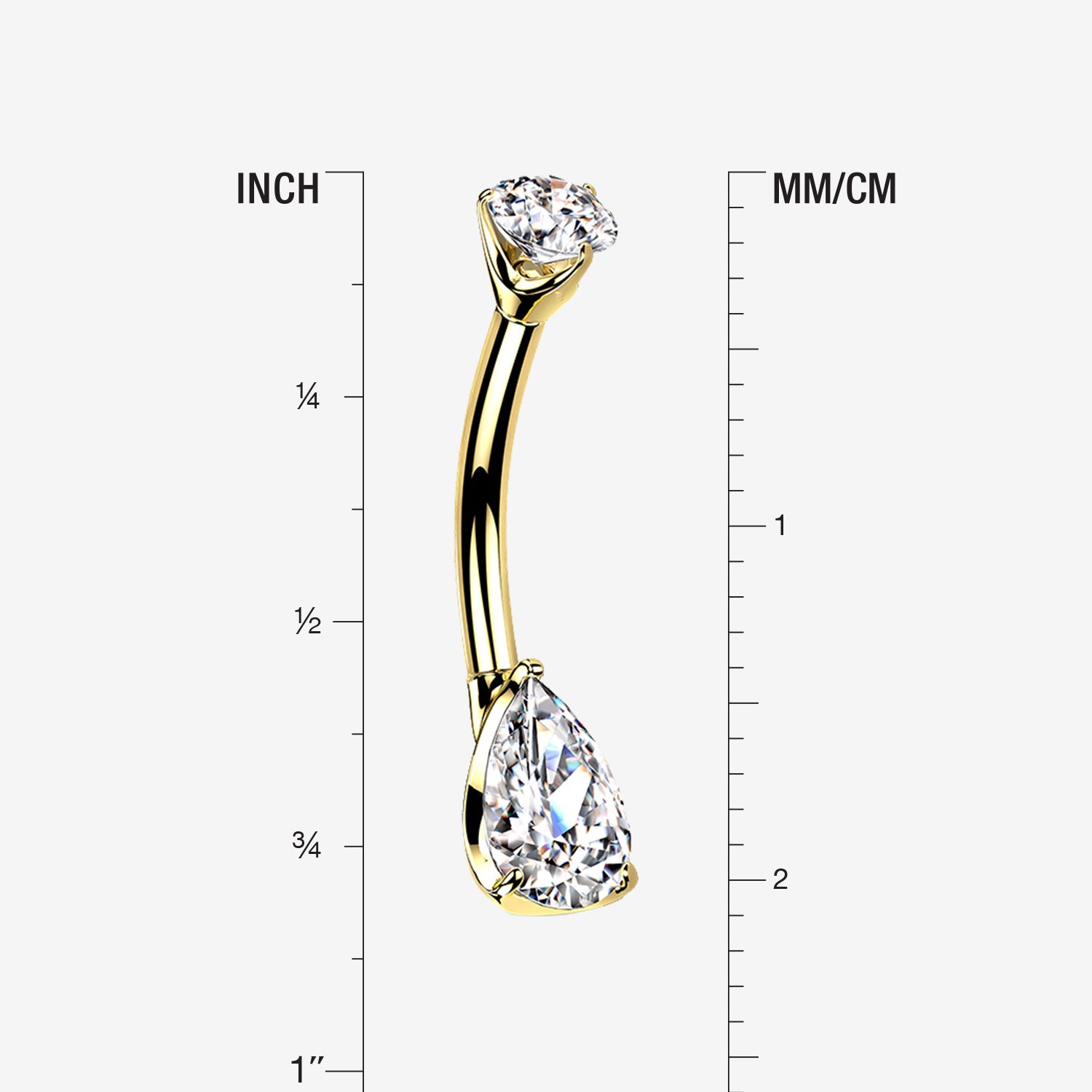 Detail View 1 of 14 Karat Gold Dainty Brilliant Teardrop Sparkle Belly Button Ring-Clear Gem