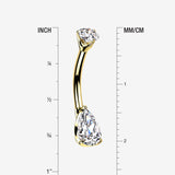 Detail View 1 of 14 Karat Gold Dainty Brilliant Teardrop Sparkle Belly Button Ring-Clear Gem