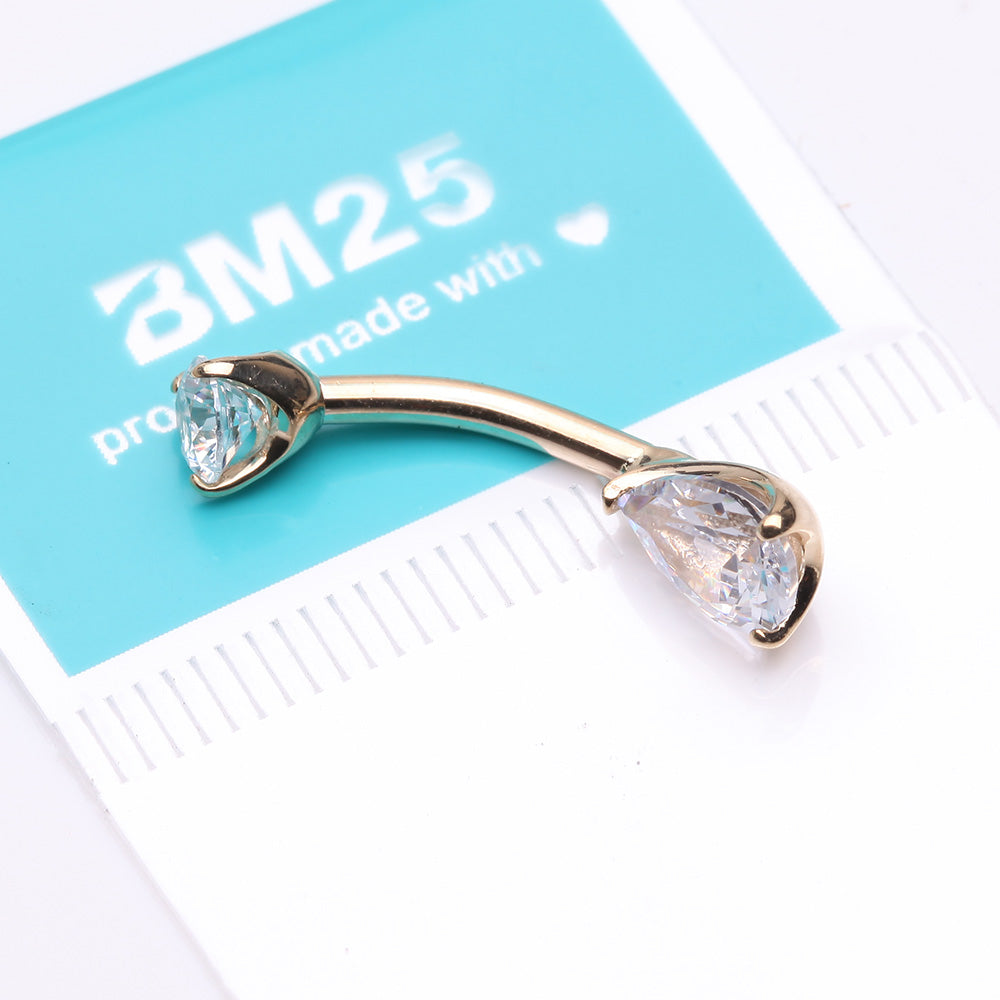 Detail View 3 of 14 Karat Gold Dainty Brilliant Teardrop Sparkle Belly Button Ring-Clear Gem