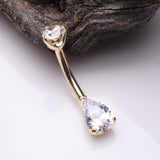 Detail View 2 of 14 Karat Gold Dainty Brilliant Teardrop Sparkle Belly Button Ring-Clear Gem