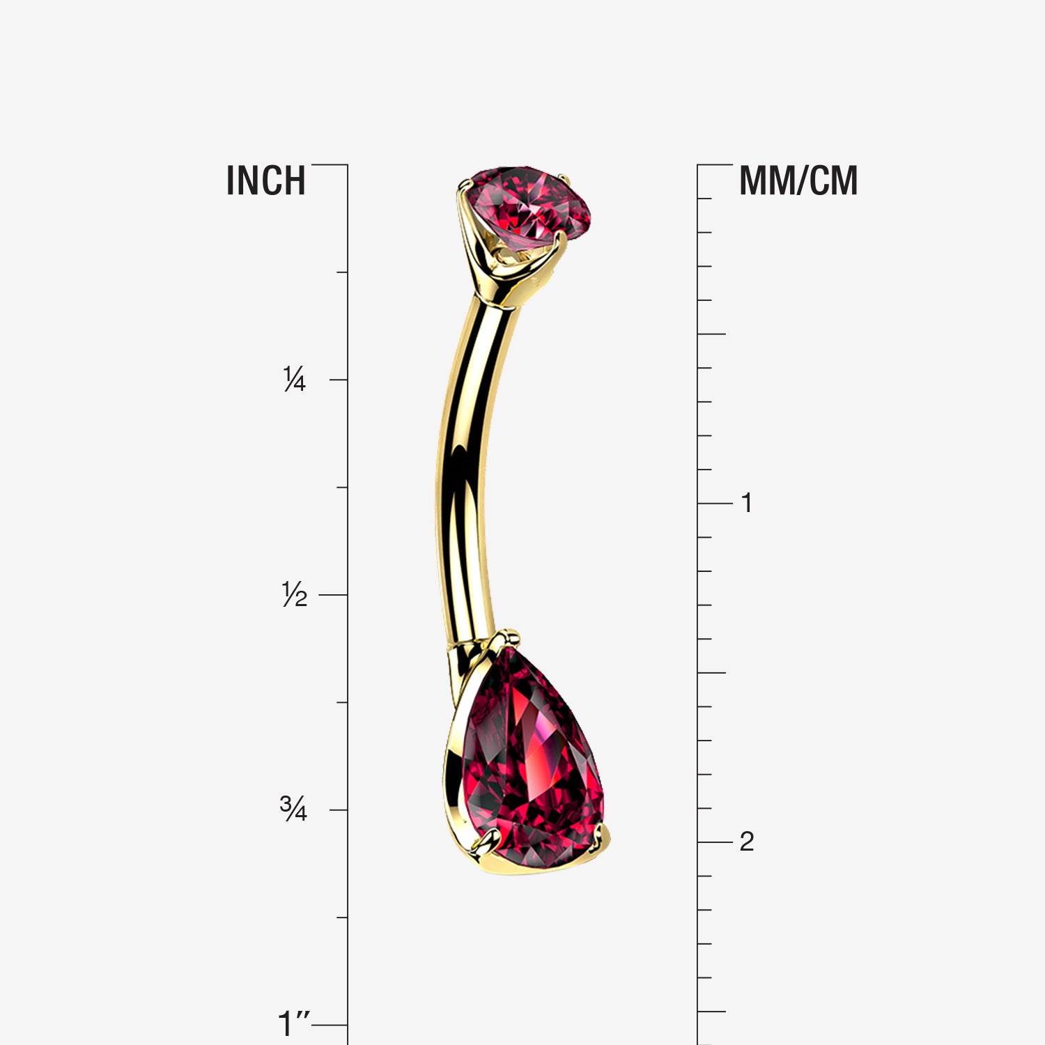 Detail View 1 of 14 Karat Gold Dainty Brilliant Teardrop Sparkle Belly Button Ring-Red