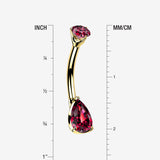 Detail View 1 of 14 Karat Gold Dainty Brilliant Teardrop Sparkle Belly Button Ring-Red
