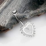 Detail View 2 of 14 Karat White Gold Brilliant Sparkle Multi-Gem Heart Belly Button Ring-Clear Gem
