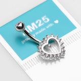 Detail View 3 of 14 Karat White Gold Brilliant Sparkle Multi-Gem Heart Belly Button Ring-Clear Gem