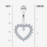 Detail View 1 of 14 Karat White Gold Brilliant Sparkle Multi-Gem Heart Belly Button Ring-Clear Gem